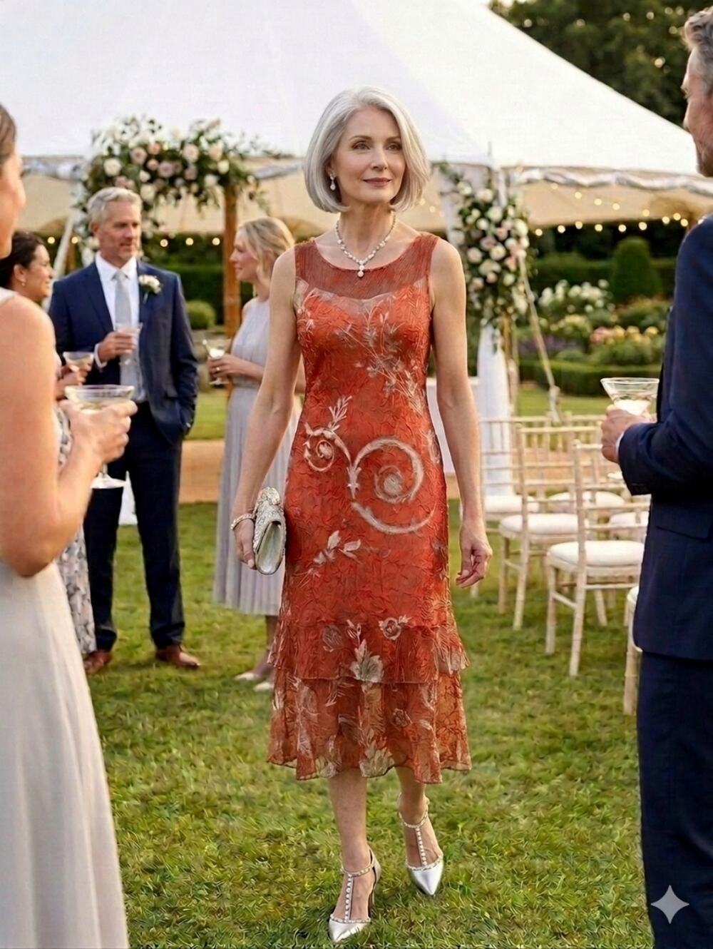 KOMAROV Crinkle Red Roses Floral Midi Dress - Size S - Like New
